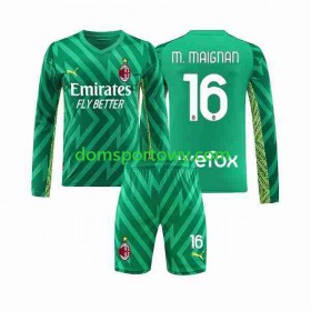 Koszulka AC Milan Mike Maignan 16 Bramkarska Dziecięcy Domowe Koszulki Piłkarskie 2023-2024 Długi Rękaw